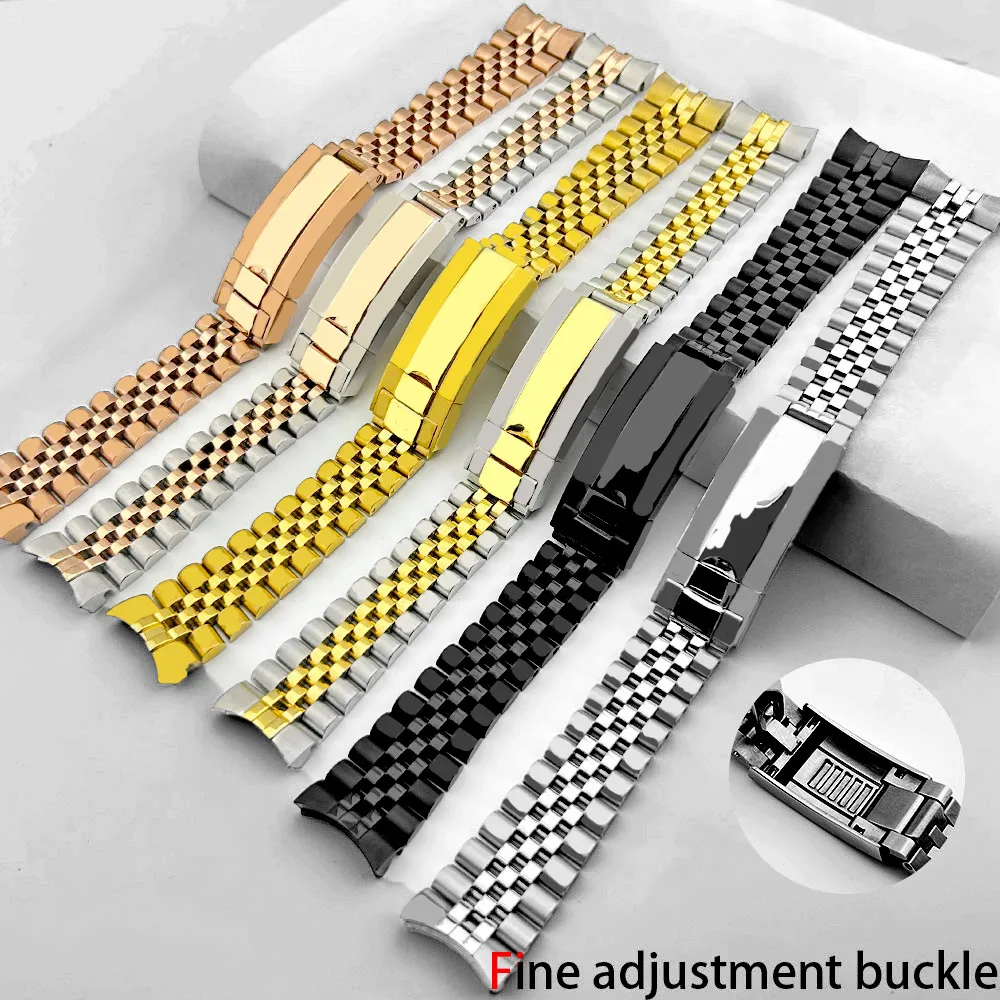 20mm Width 316L Solid Stainless Steel Watch Band Brushed Polished Oyster Bracelet Folding Buckle Glide Lock Clasp Adjustable Str