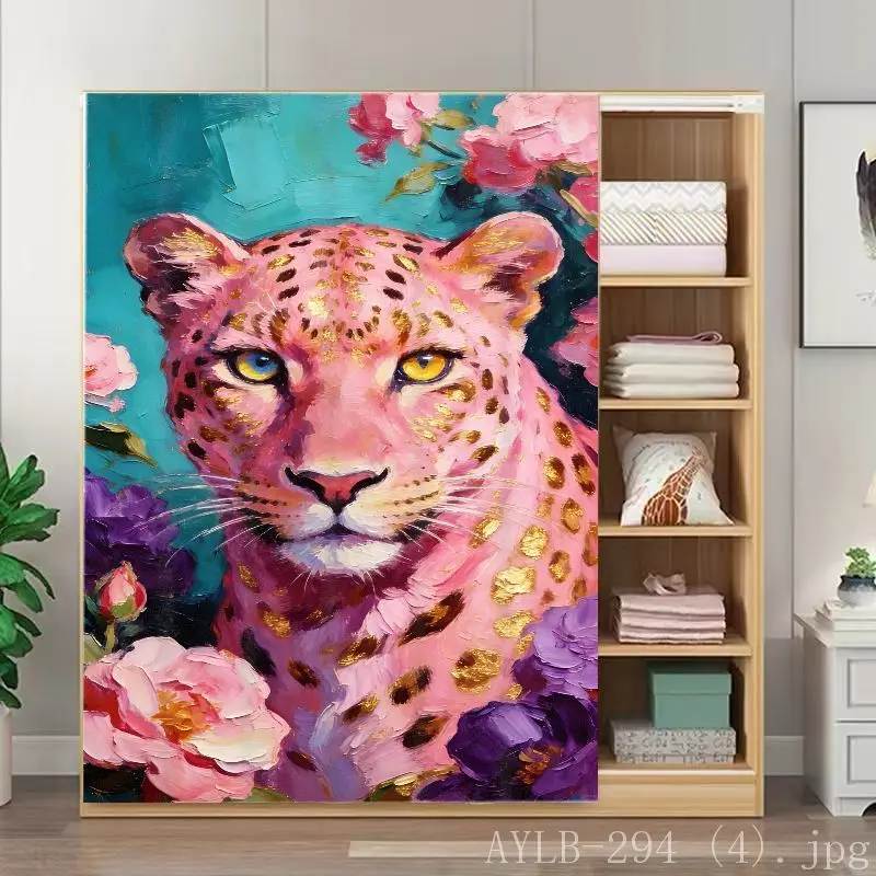 VIKAMA Wild Leopard Noren Curtain Jungle Flower Print Wardrobe Privacy Cover Room Divider Bedroom Entryway Home Decor