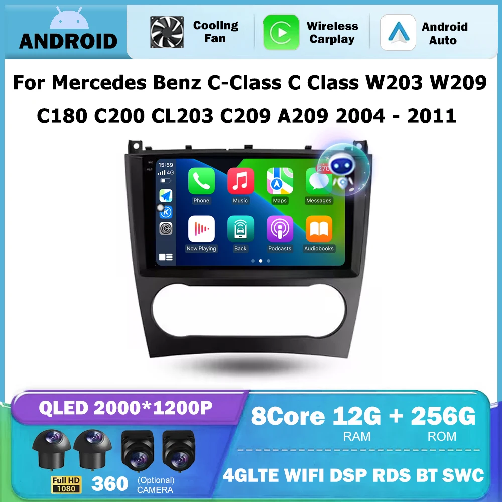 9'' For Mercedes Benz C-Class C Class W203 W209 C180 C200 CL203 C209 A209 2004 - 2011 Android Auto Car Radio Video Player WIFI