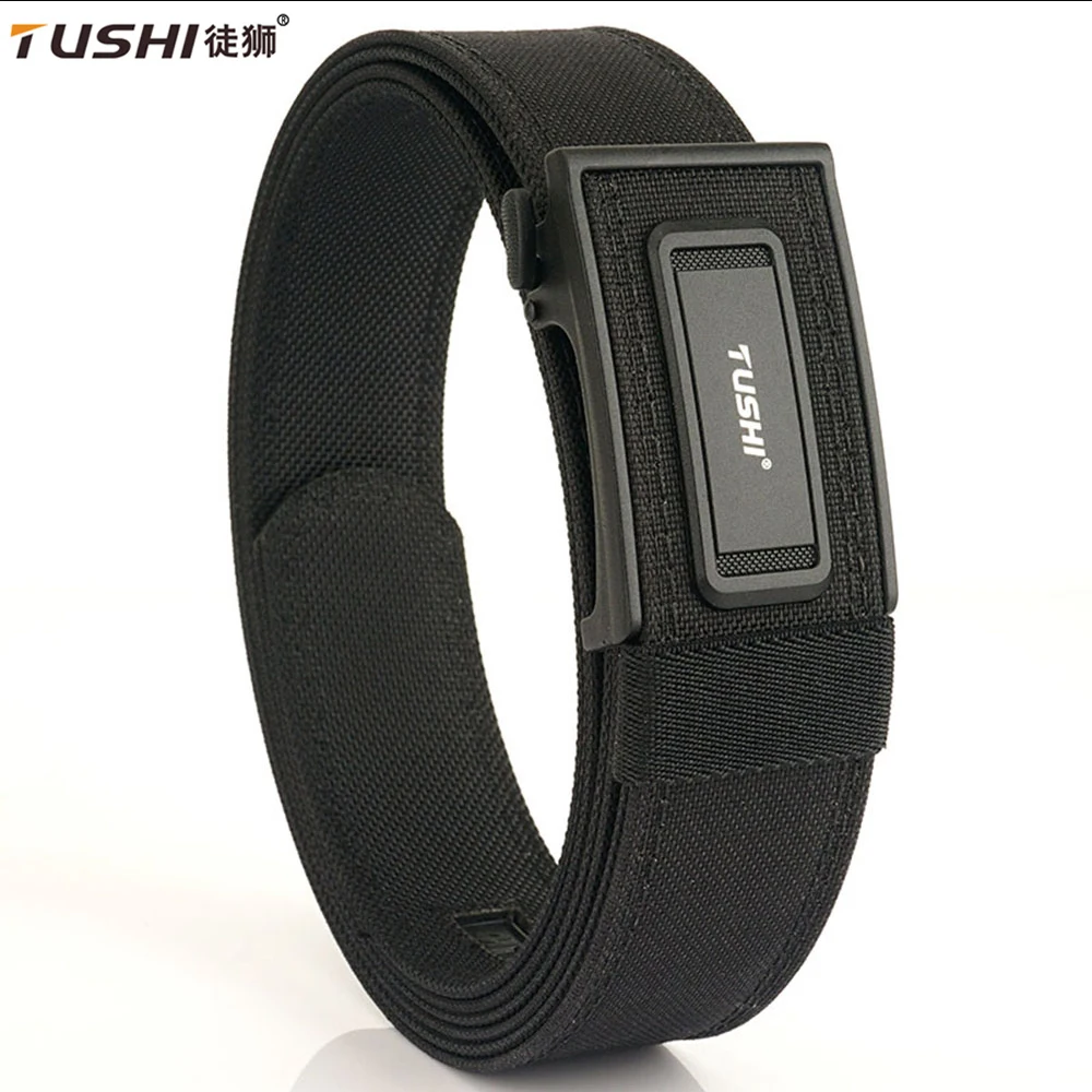 TUSHI Men's Tactical Belt Zinc Alloy Automatic Buckle Sturdy Nylon Police Duty Military Gun Belt For Men IPSC Casual Belt Male