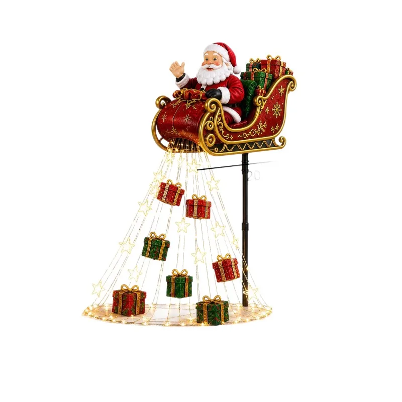 Cross-border new products, resin craftsmanship inserts Christmas sleigh Santa Claus outdoors inserts festive garden decorations