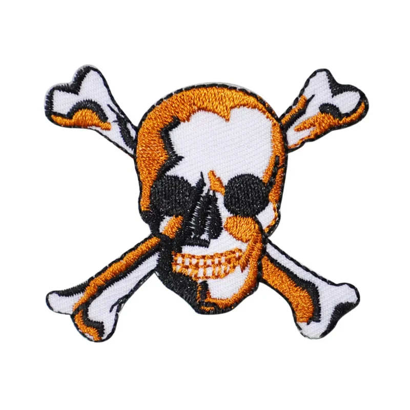 Fashion Skull Embroidered Badges Pirate Flag Jolly Roger Cloth Appliques Crossbones Emblem Iron on Patch Punk Fabric Stickers