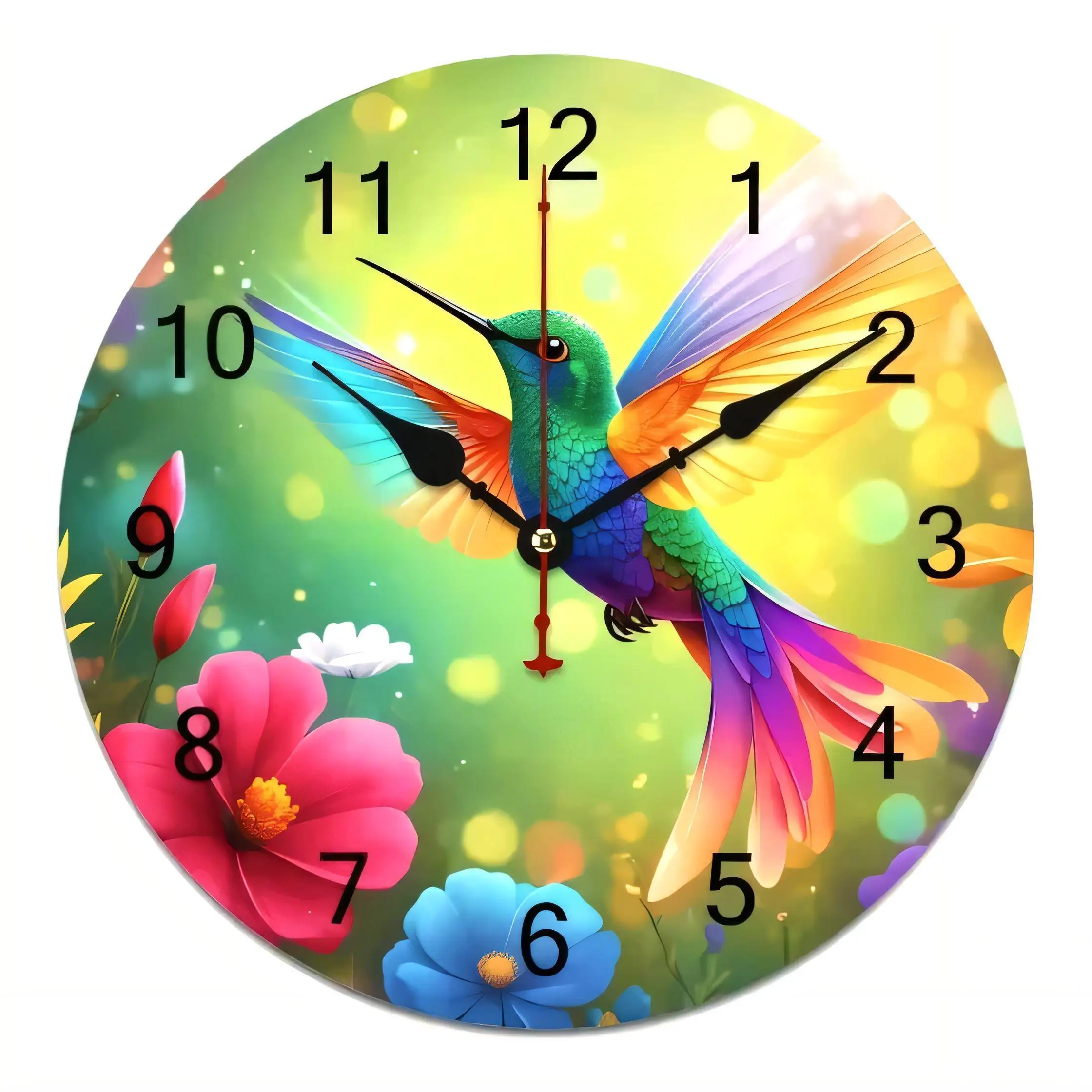 Colorful Hummingbird Wall Clock  Vintage Home Decor Silent Non Ticking Battery Operated Artistic Garden Kitchen Living Room