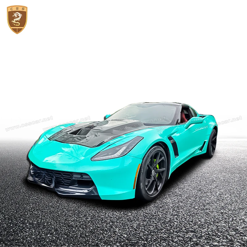 For Chevrolet Corvette C7 Front Hood Bonnet With Glass CSS Style Car FRP With Carbon Fiber Engine Vent Hood Cover Body Kit