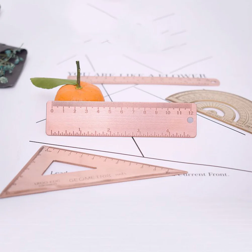 Copper Metal Straight Ruler -Resistant Measuring Tool Versatile Office Student Painting Drawing Compact Portable