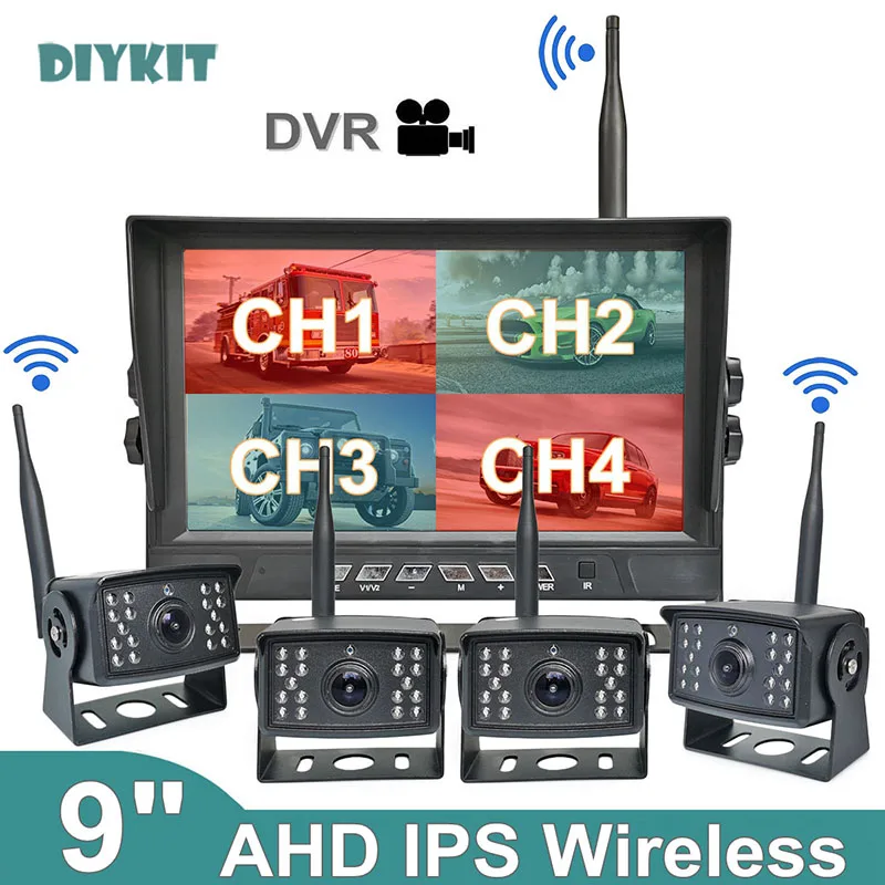 

DIYKIT Wireless 9inch AHD IPS 1280x720 High Definition Truck DVR Monitor Night Vision Reverse Backup Recorder Wifi Camera