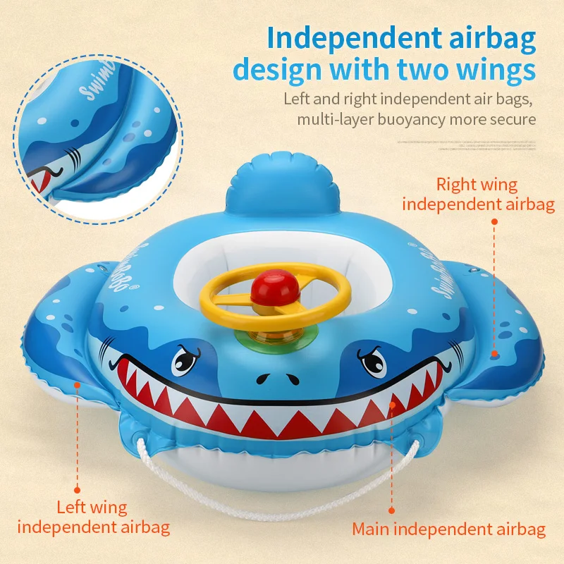 Flotador de piscina para bebé con accesorios de pistola de agua, anillo de natación de tiburón, juguetes inflables divertidos, asiento de natación, barco para 3-6 años