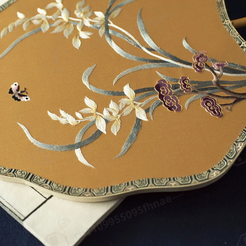 Handmade Double-sided Su Embroidery Round Fan Bamboo Palace Fan with Tassel Vintage Hanfu Accessory Gift