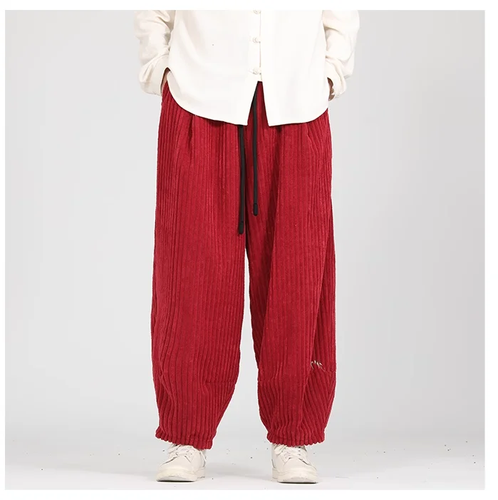 Corduroy Pants Man Baggy Embroidery Chinese Style Autumn and Winter Trousers Men