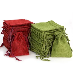 50PCS Christmas Red Green Drawstring Burlap Jute Gift Bags DIY Wedding Favor Gift For Packaging Candy Chocolate Jewery
