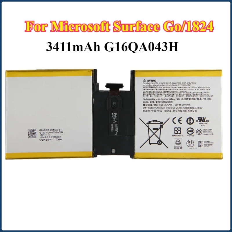 

New Replacement Battery 3411mAh G16QA043H For Microsoft Surface Go/1824 Tablet Batteries