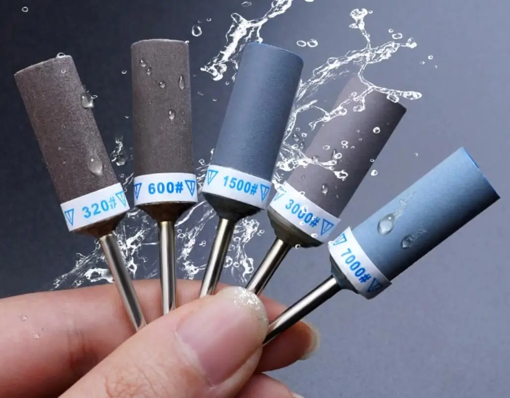 Barra de papel de lija, cilindro de vástago de 3mm, cabezal de molienda para fabricación de joyas, herramientas rotativas, 10 piezas, 80-1000grit