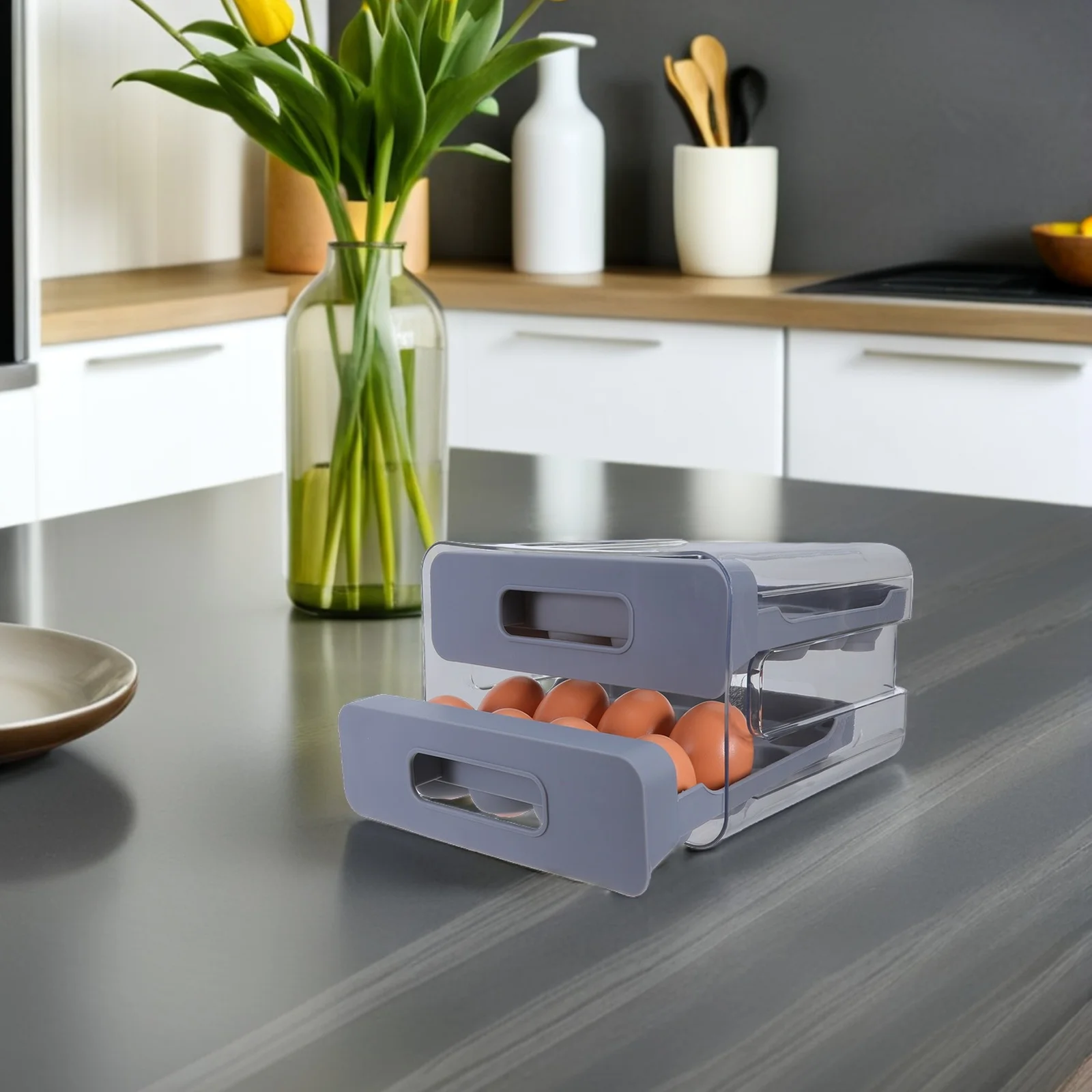 

Plastic Stackable Egg Holder Transparent Drawer Type 32-Grid Storage Organizer Fridge Fresh Egg Box Eggs Holder for Fridge
