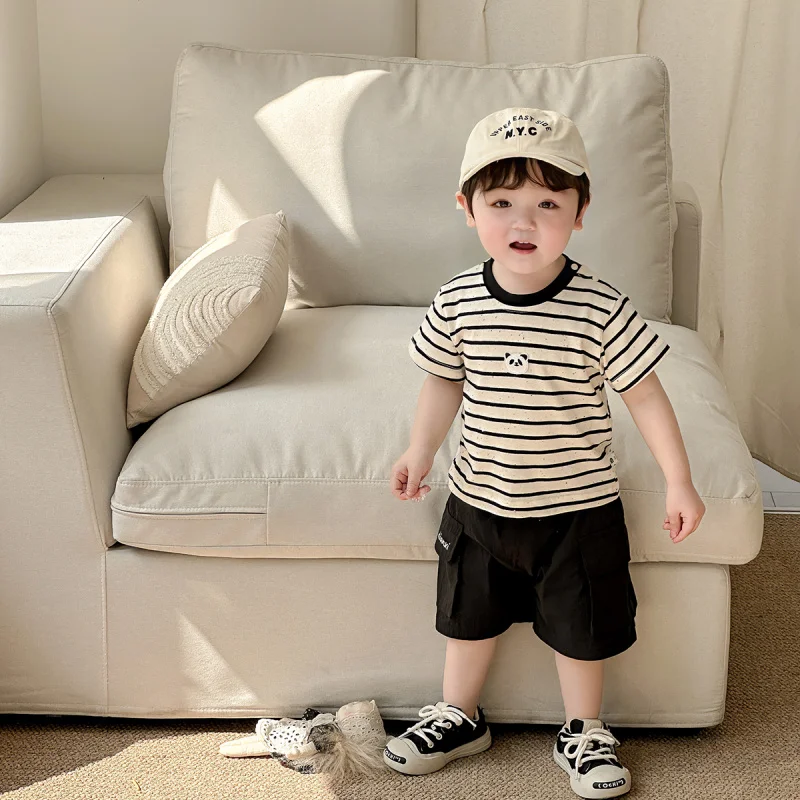 

Dianxi Baby Suit New Model Boys' Striped Short SleeveTT-shirt, work shorts, summer thin clothing for babies
