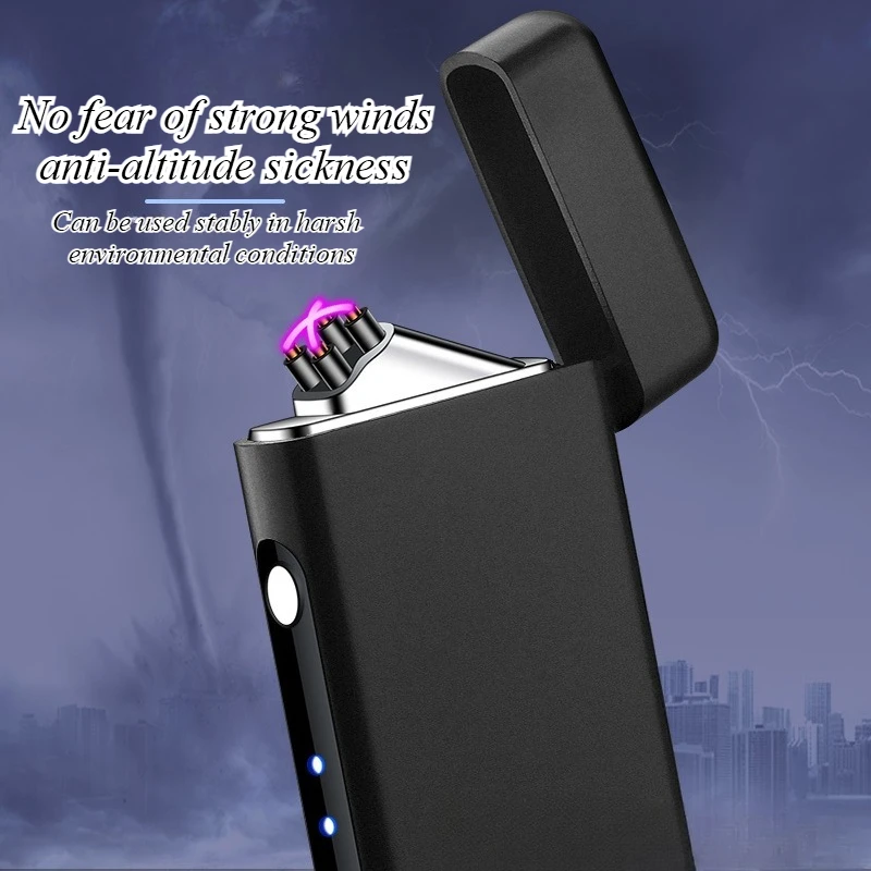 Portable Charging Type-C Port Dual Fire Arc Pulse Windproof Lighter High Value Male Cigarette Lighter