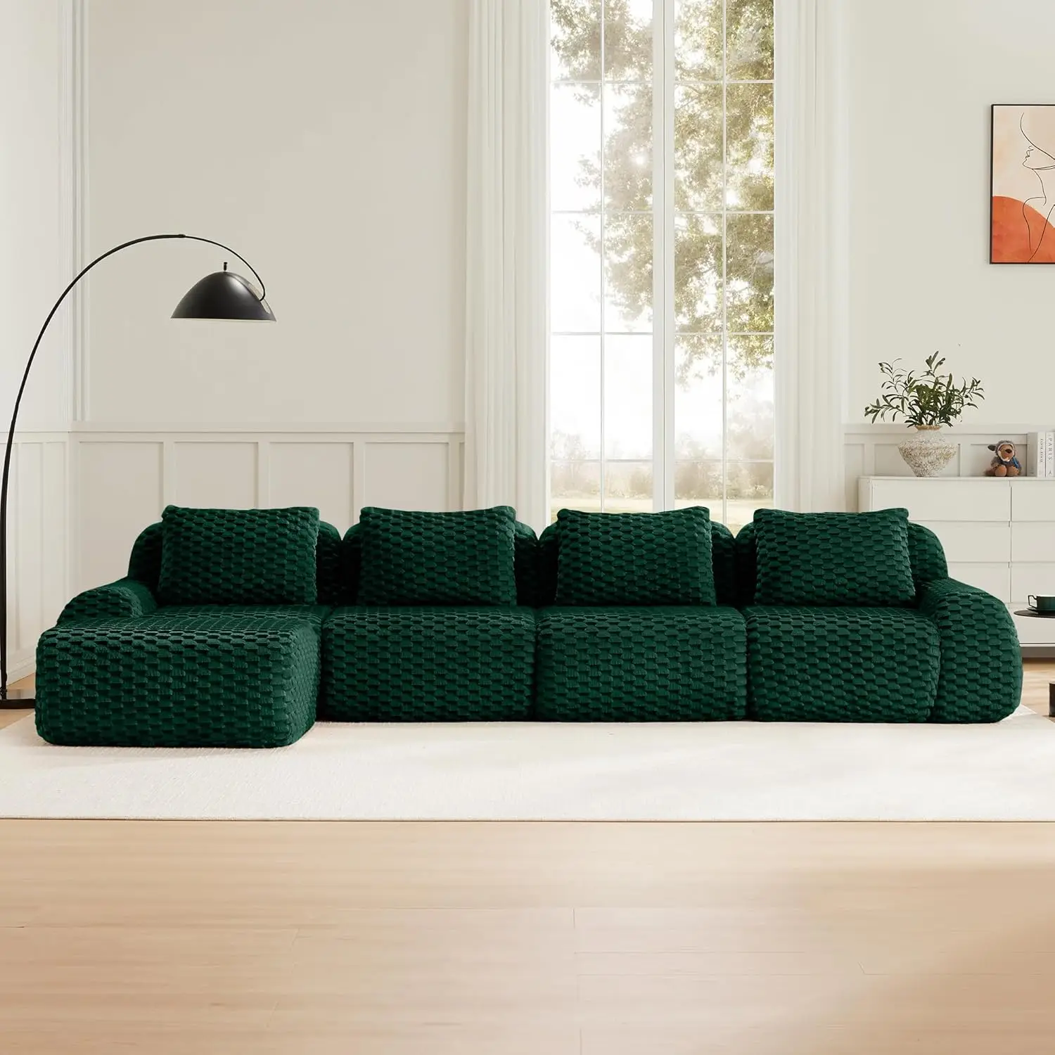 1464 Seater L-Shaped Sofa with Movable Ottoman, Modular Sectional Sofa with Highly Textured Flannelette, Boneless, Customized