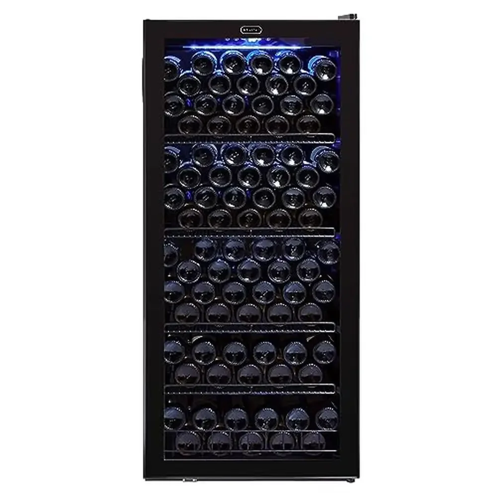 124 Bottle Wine Fridge Freestanding Black Refrigerator Removable Shelves 9.7 Cu Ft Capacity