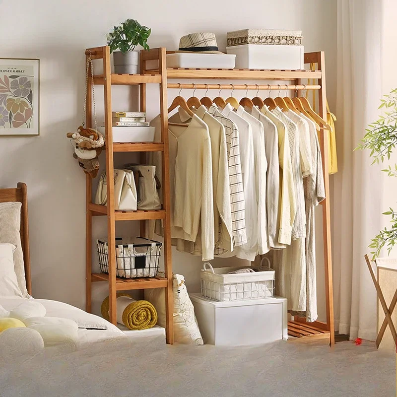 

Solid wood hanger floor hanger bedroom coat rack simple wardrobe widened bedside to dry clothes rack