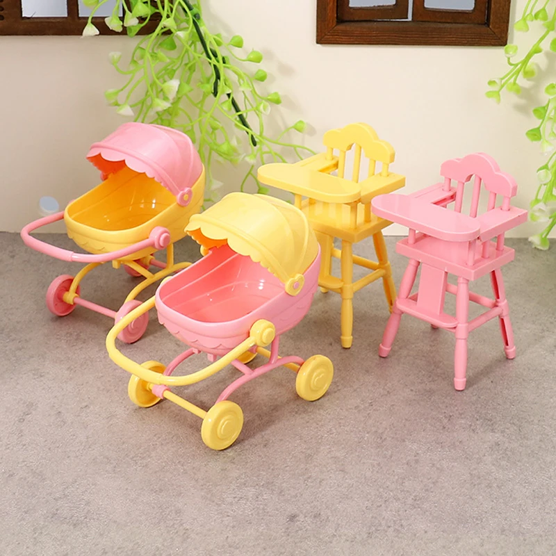 Miniature Doll, Stroller and Dining Set for Children's Dollhouse and Role Play Games.