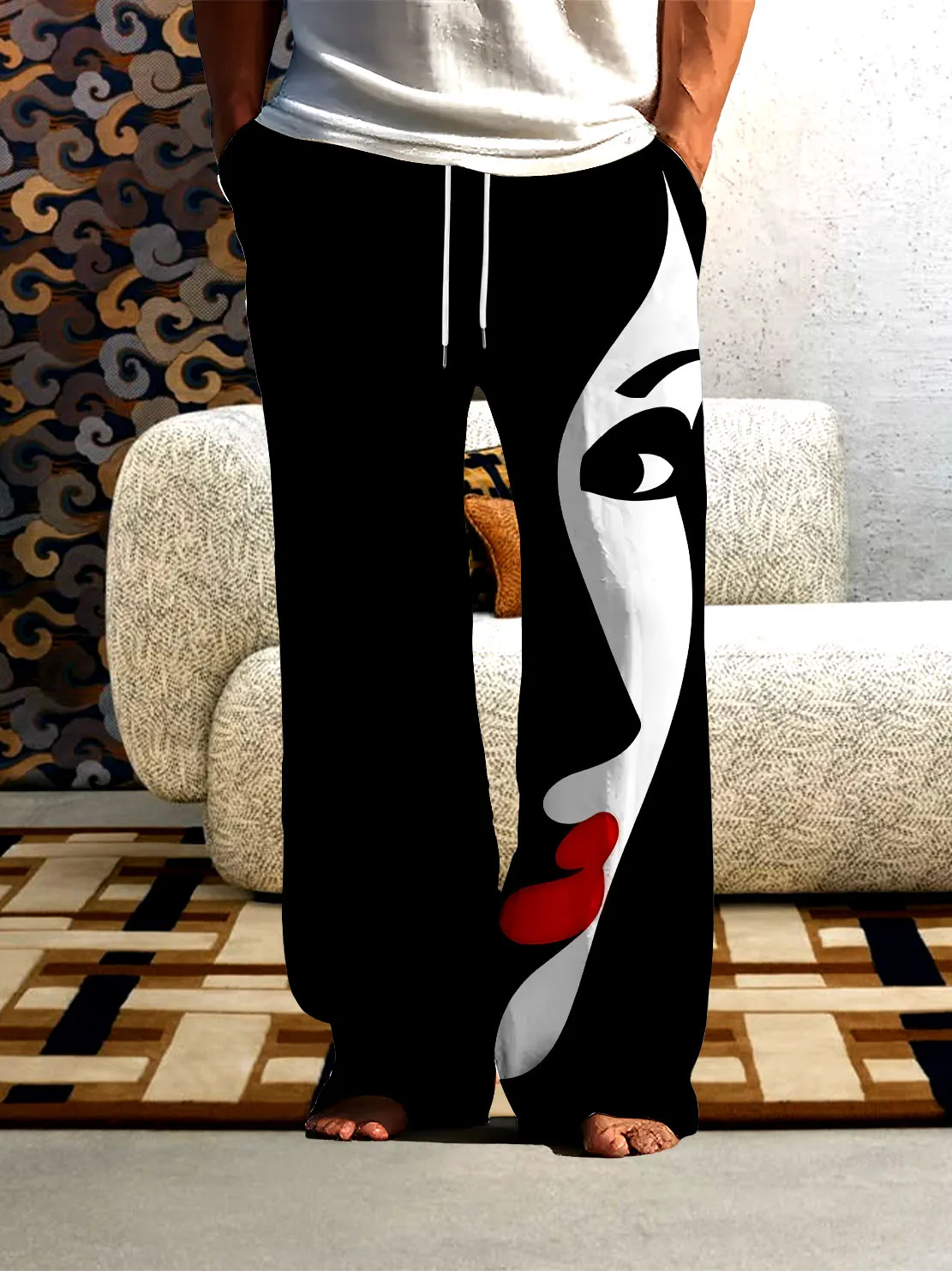 Nuevos pantalones para hombre con impresión digital 3D, pantalones de primavera y otoño con patrón de cara creativo para hombre, pantalones casuales finos sin decoloración de secado rápido