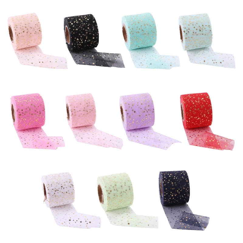 Ribbon 25yards/roll 6cm Colorful Golden Star Pattern Tulle Roll