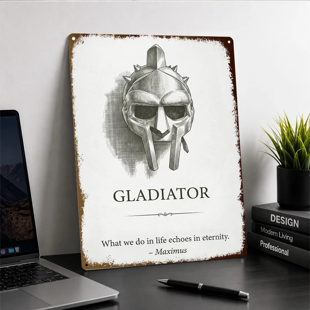Gladiator Helmet Eternity Quote Textured Metal Poster Battle Graphic Wall Art For Gym Personalized Aluminum Sign Graduate Gift view 3