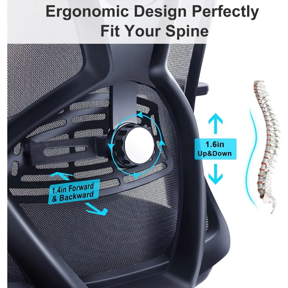 Ergonomic High Back Desk Chair with Adjustable Lumbar Support, Headrest, and 3D Armrests - 130° Rocking Mesh Office Chair