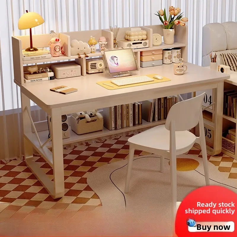 Solid wood computer desk household desk bookshelf integrated student learning desk rental house simple office desk and chair