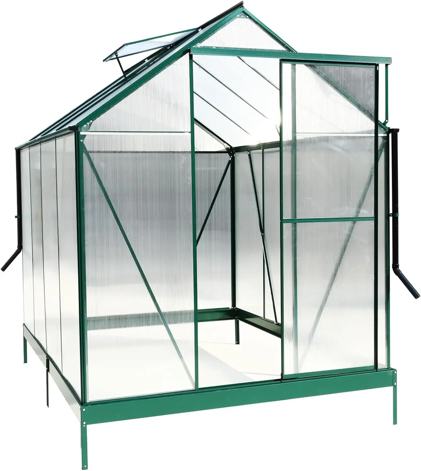 

Polycarbonate Greenhouse for Outdoors, Heavy Duty Aluminum Green House with Rain Gutter, Sliding Doors & Vent Window