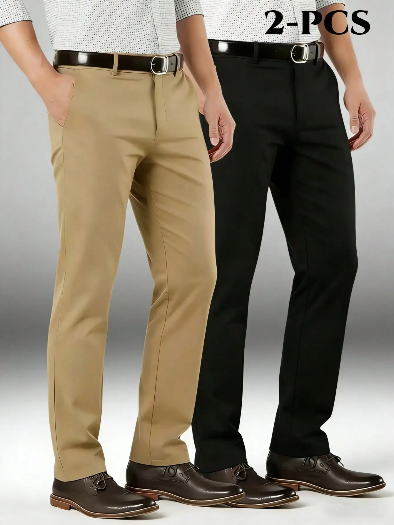 

2 Packs Men's Business Formal Fashion Casual Suit Pants, Thin Straight-Leg Simple Trousers for Spring & Summer Daily Commute