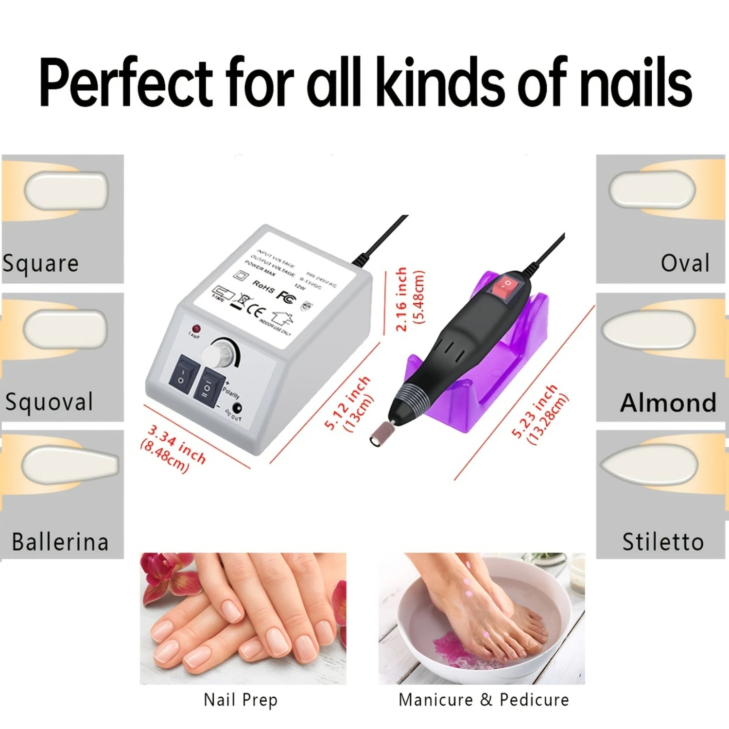 Professional Low Noise Electric Nail Drill Machine Manicure Set with 156pcs Sanding Bands for Acrylic Nails, Gel Art Remover, Pe