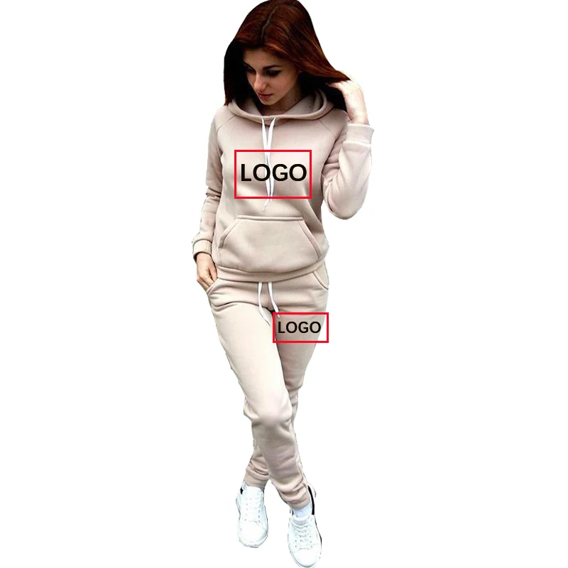 

Spring Autumn 2 Piece Set Jogging Women Custom LOGO Hoodies Pants Printed Brand Sportswear Suits Warm Hoodie Sets Tracksuits