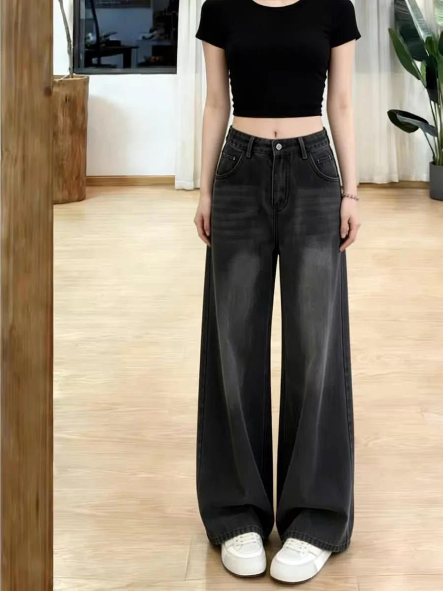 Slimming High Waist Wide Leg Pants Loose Drapey Women's Jeans Pear Shape Body Spring Autumn New Style Casual Comfortable