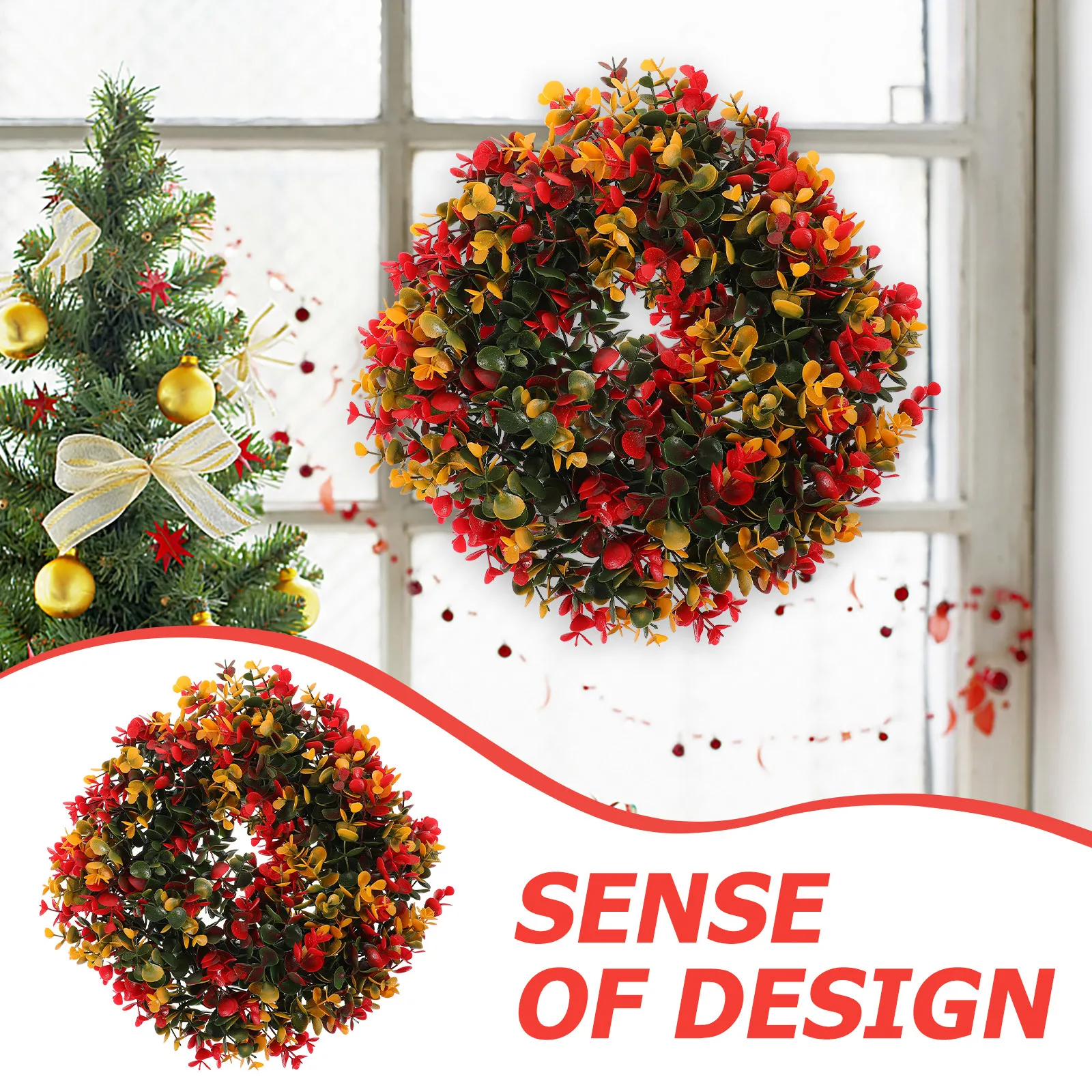 

Christmas Wreath Decor Artificial Hanging Wreath For Front Door Home Decoration Xmas Garland Festival Scene Party Supplies
