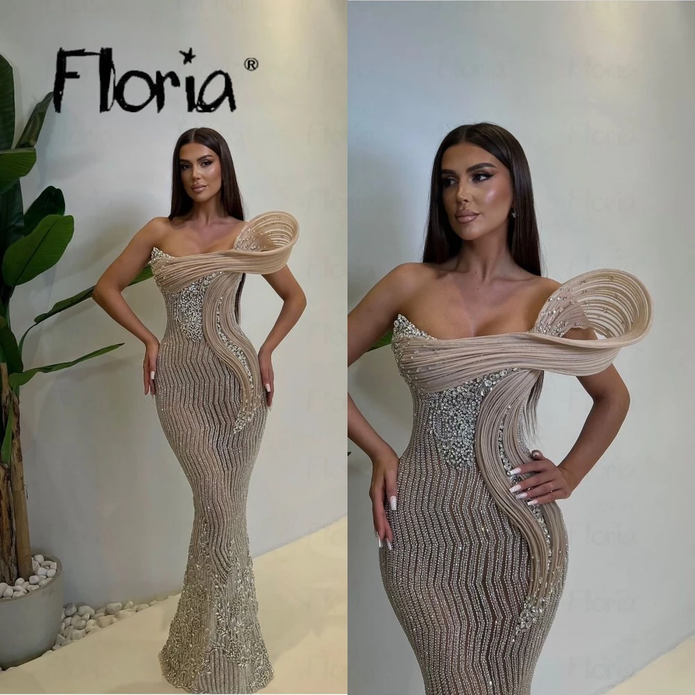 

Luxury Beading Champagne Evening Dress Women Guest Wedding Dresses New Mermaid Ismarlama Fırsat Elbiseler Dinner Party Dresses