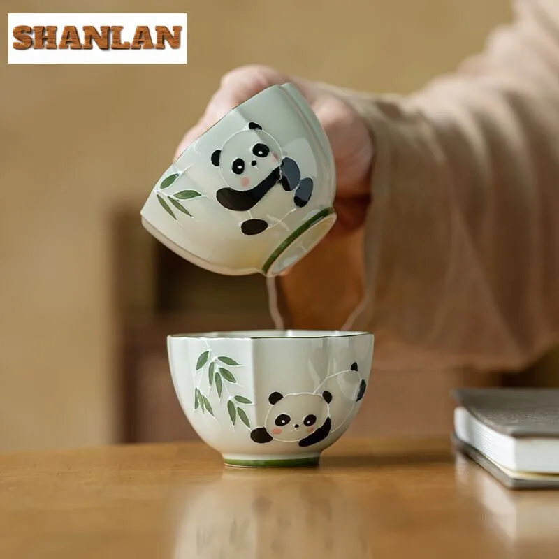 

96ml Plant Ash Handmade Master Cup Household Hand-painted Panda Teacup Boutique Sample Tea Cup Fragrance Cup Teaset Ornaments