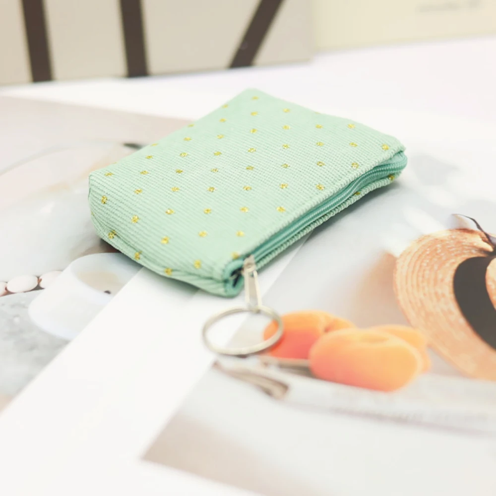 24pcs Short Coin Purse Retro Women Corduroy Dots Print Multi Zipper Storage Bag Mix Color 2inch