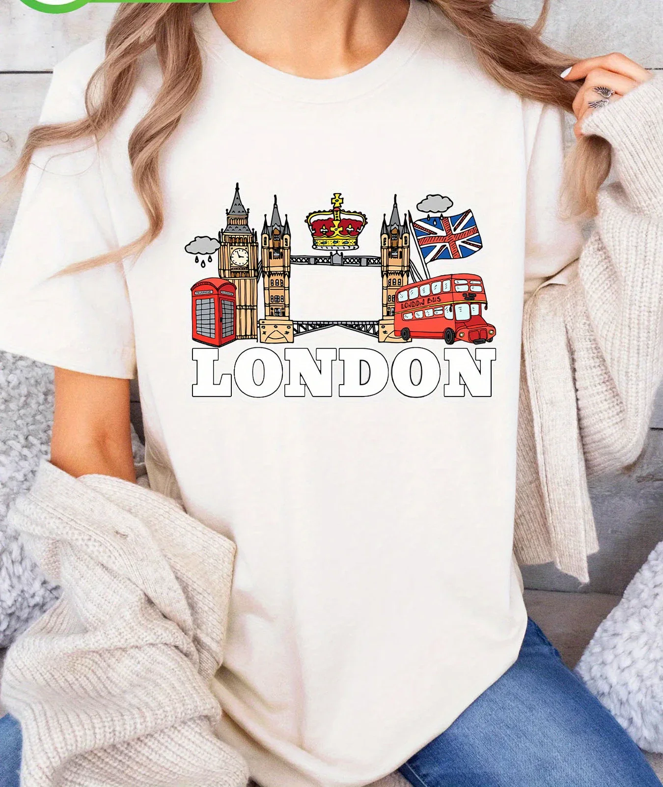 Alphabet Pattern Regular Length for Spring & Summer London Fashio Women'S Graphic Casual Crew Neck Sleeve with Flag Print Tops