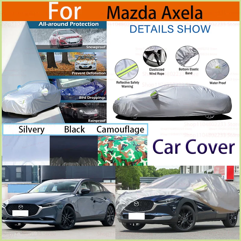 

Black Car Cover Waterproof All Weather, Full Exterior Cover Outdoor Snow Sun Uv Protection for Mazda Axela