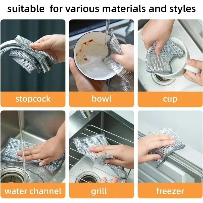 Magic Cleaning Cloth Multifunctional Double-sided Thickened Metal Wire Rag Kitchen Non-stick Oil Dishcloth Towel Cleaning Tool