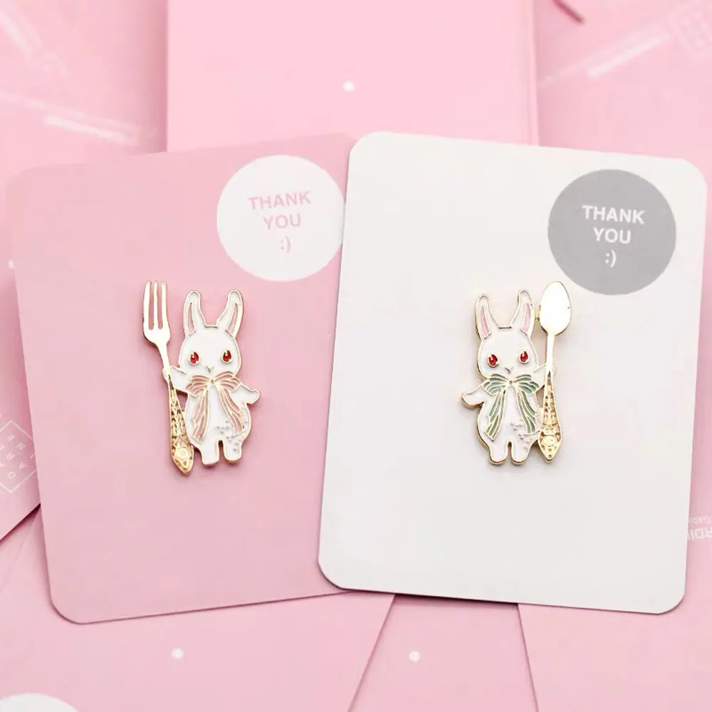 Enamel Magic Blue Pink Pastel Fork Spoon Foodie Rabbit Brooch Pin Collar Accessories Fashion Jewelry Bunny Badge image 3