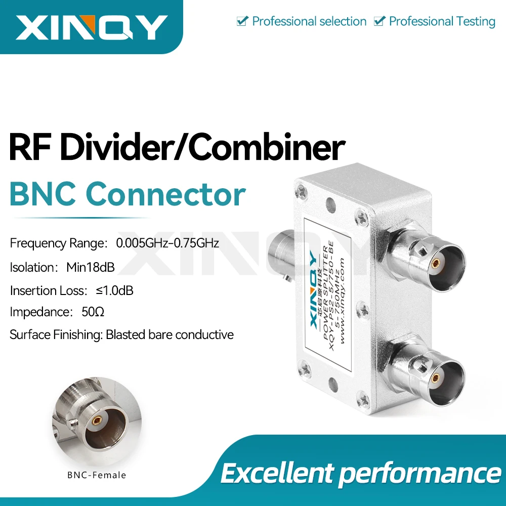 XINQY 1-Way to 2-Way RF Power Divider, BNC Female, Combiner, 5-750MHz, Ferrite Low-Frequency Shortwave, High Isolation