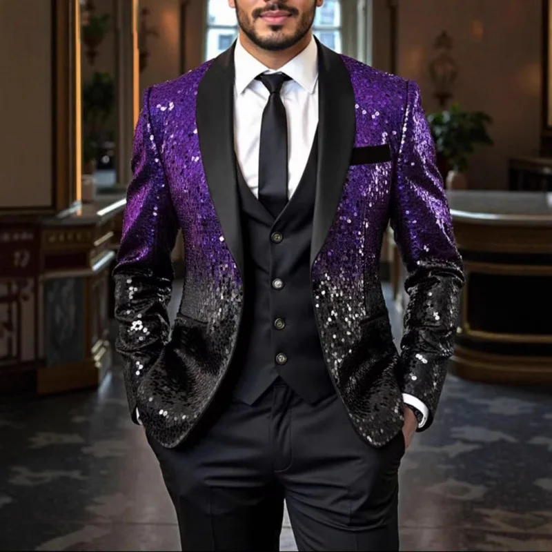 New Gradual Change Color Sequined Blazer Nightclub Bar Shiny Suit Stage Performance Dress