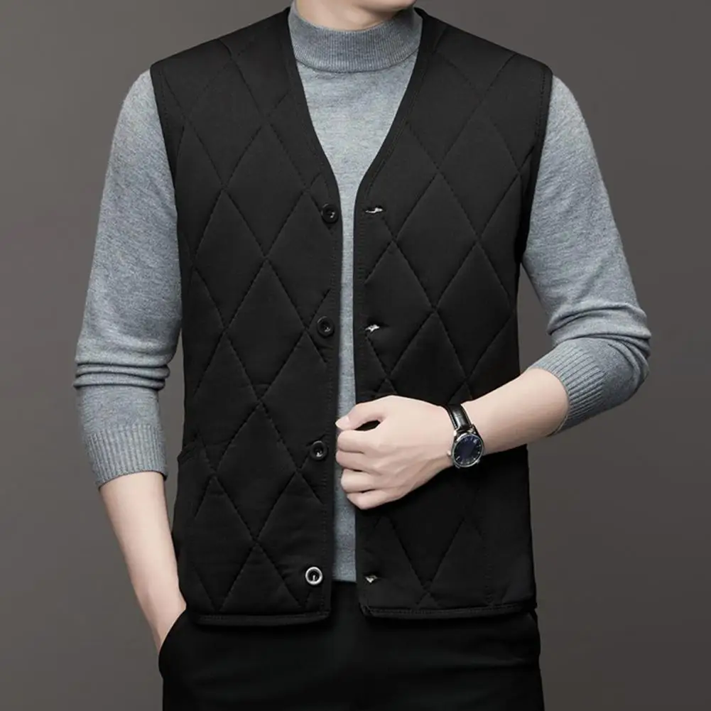 Single-breasted Jacket Men Vest Men's Single-breasted Padded Vest Warm Mid Length Waistcoat Coat for Fall Winter