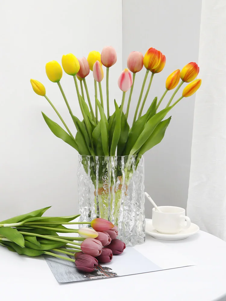 10pcs New Silicone Tulip Artificial Bouquet 40cm Real Touch Fake Plants Suitable for Wedding Decoration Home Floral Arrangement