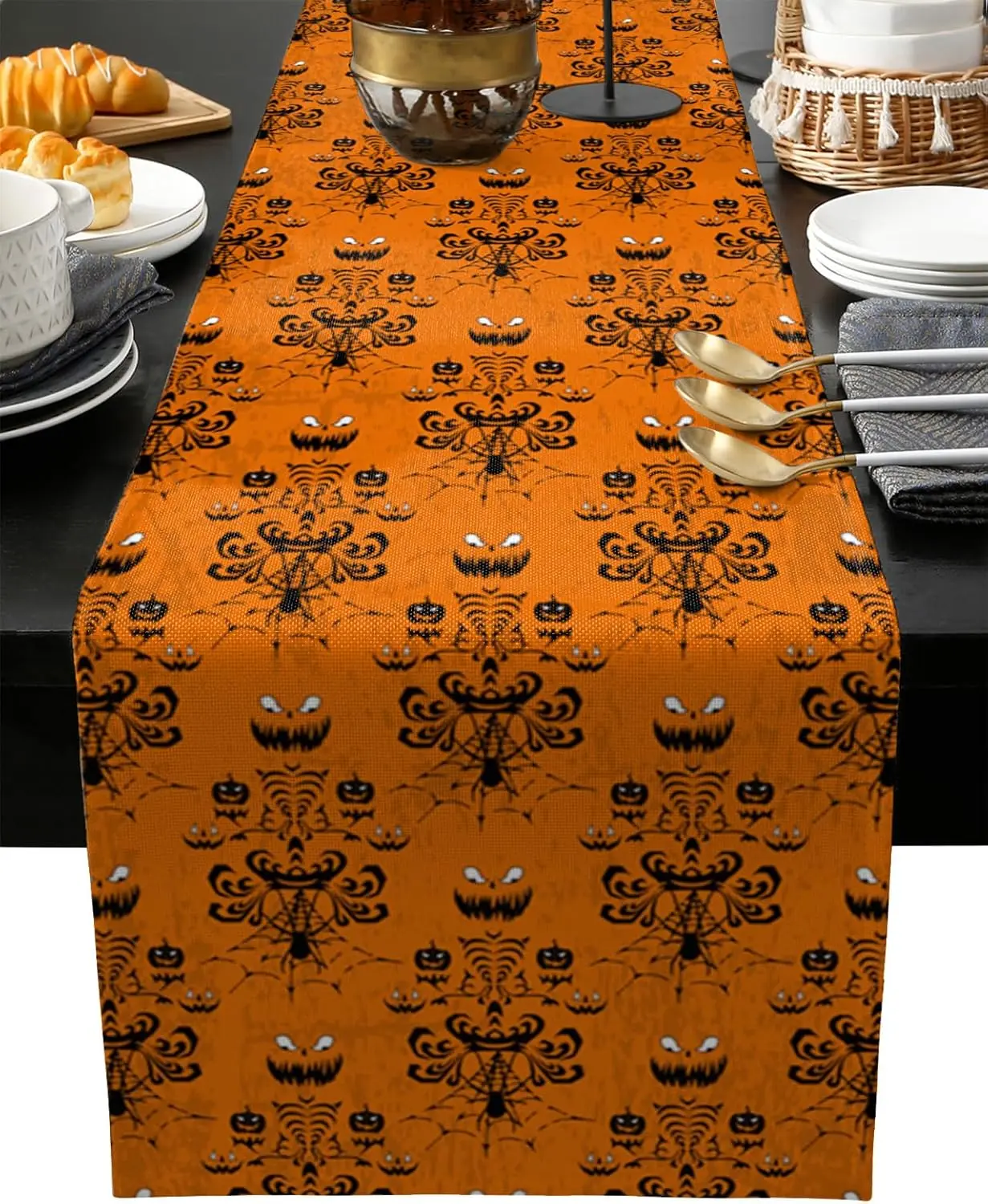Halloween Haunted Ghost Orange Table Runner Holiday Party Decor Washable Kitchen Dining Table Runner Halloween Decorations