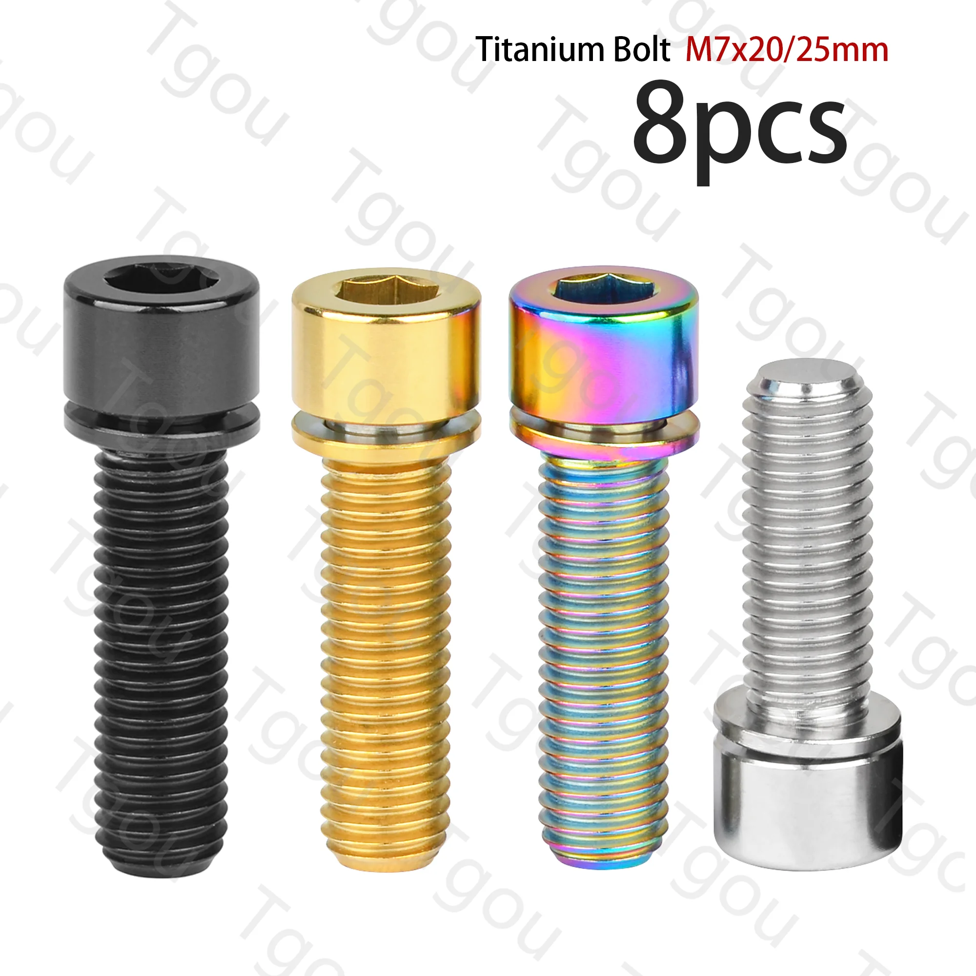 

Tgou Titanium Bolt M7x20 25mm Hex Head with Washers Screws for Bicycle Stem Fixed Handlebar 8pcs