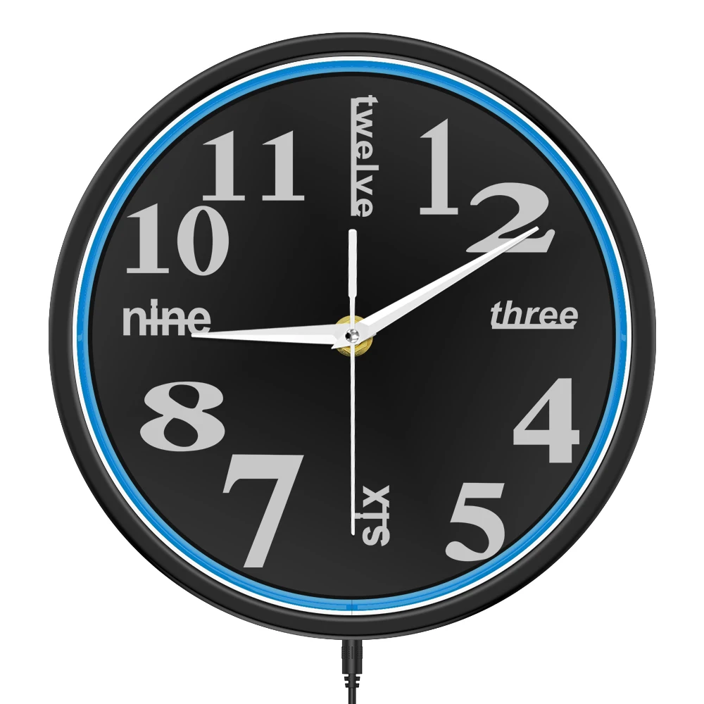

Modern Mixed Number LED Lighting Wall Clock for Bar Man Cave Urban Contemporary Accent Home Decor Metal Framed Neon Glow Clock