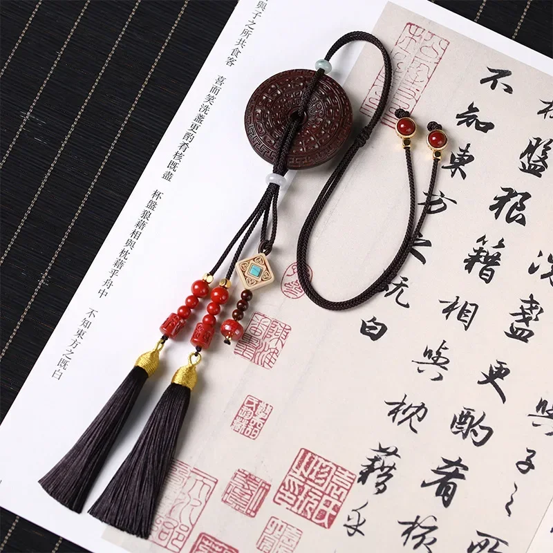 Natural Rosewood Safety Buckle Tassel Pendant Protect Safety Car Interior Rearview Mirror Home Decoration Exquisite Decoration