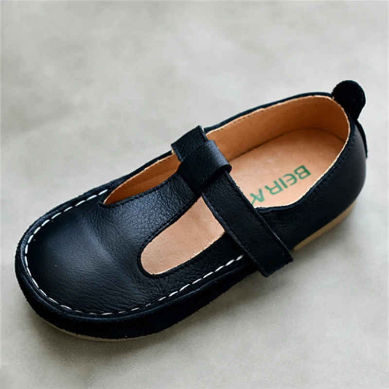 New Children Vintage Genuine Leather Baby Toddler Shoes Girls Cowhide Outdoor Handmade Student Casual Leather Shoes Kids Flats